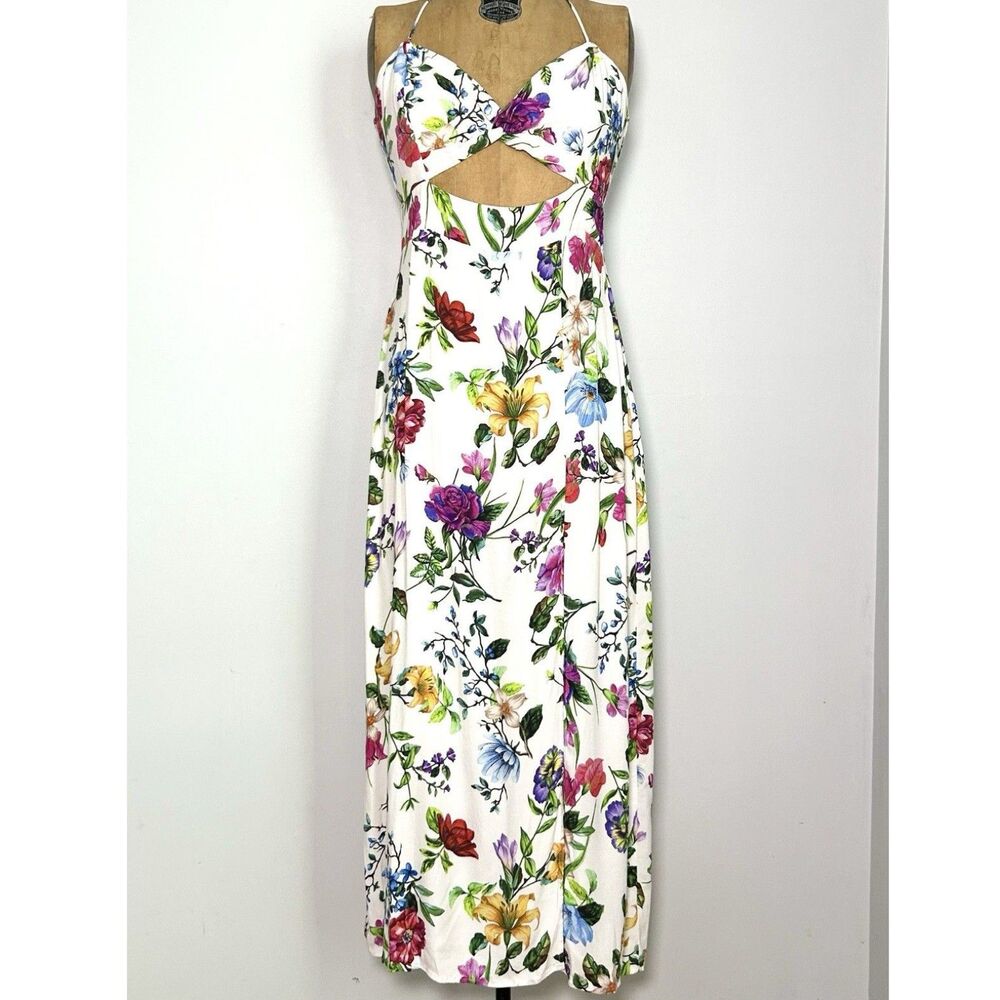 AFRM Floral Cutout Midi Maxi Dress White‎ Multicolor Women L A-Line Sleeveless